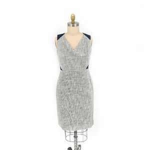 J Crew Tweed Eyelet Sheath Dress White Blue 8 Business casual preppy Work office